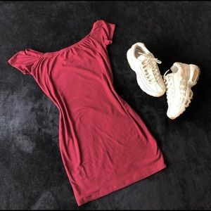 off shoulder wine burgandy bodycon dress